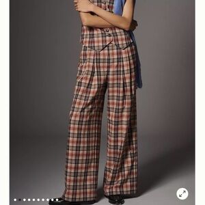 NWT Maeve The Avery Plaid Sparkle Pleated Wide Leg Pants, Large (12-14)
